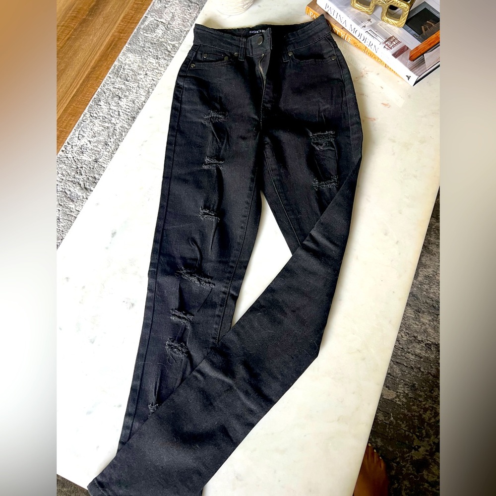 Fashion Nova Destroyed Black Jeans